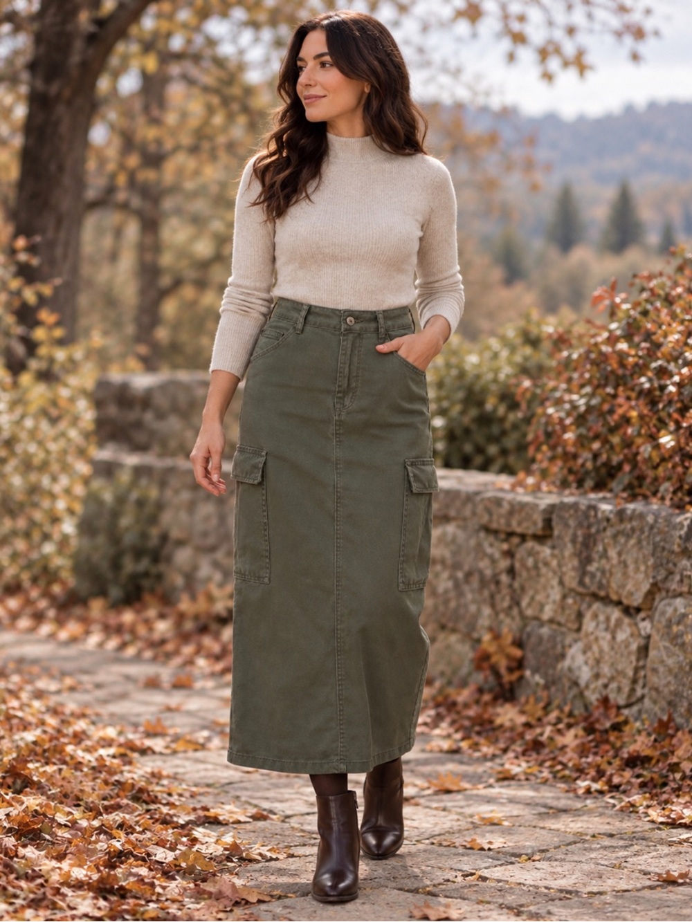 GREEN DENIM MULTI POCKETS